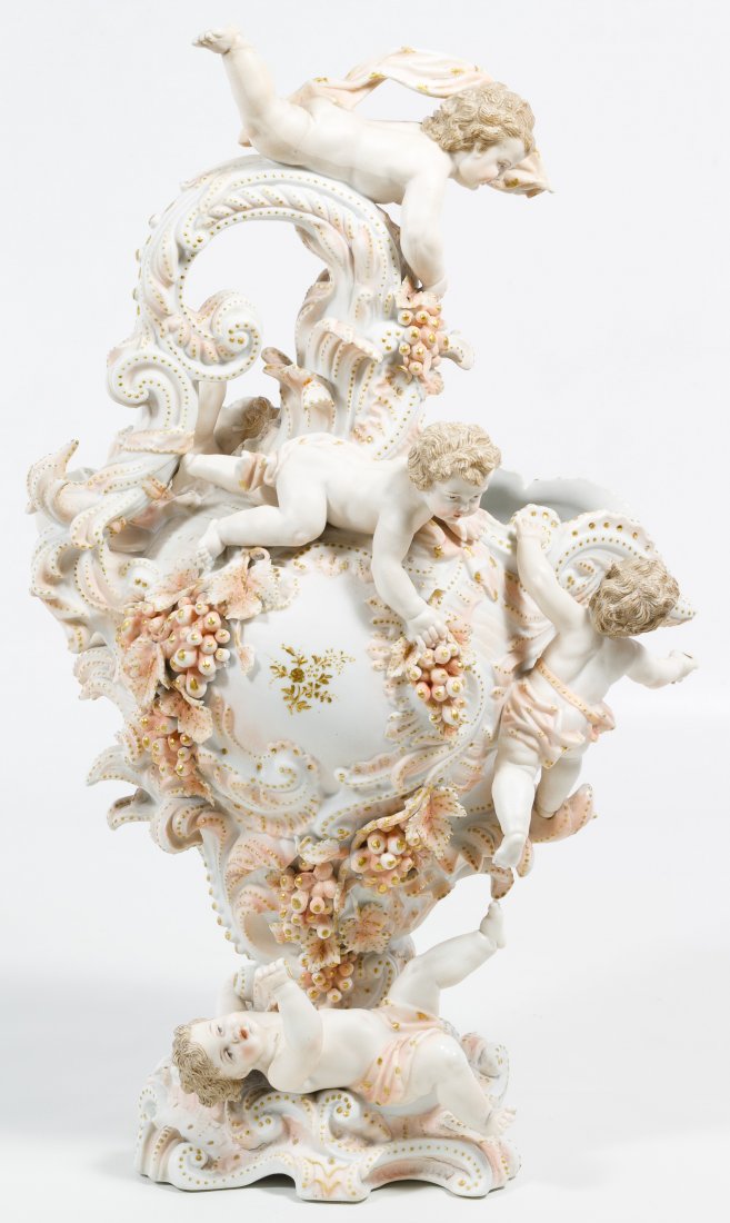Karl Voldstedt Porcelain Ewer with Putti Decoration: Karl Voldstedt Porcelain Ewer with Putti Decoration 1890, marks on the underside, five children Height: 14.75 inches, Width: 9.00 inches Category: Porcelain & Ceramics > Bavarian Shipping Status: Leon