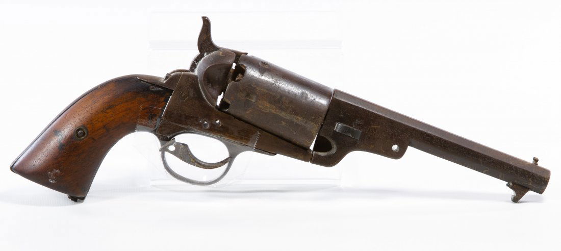 Percussion Pistol (Serial #7671): Percussion Pistol (Serial #7671) c.1860, smaller caliber 5-shot pistol with octagon barrel, unknown maker Length: 4.75 inches (barrel length) Category: Sporting Goods > Antique Guns Shipping Status: D