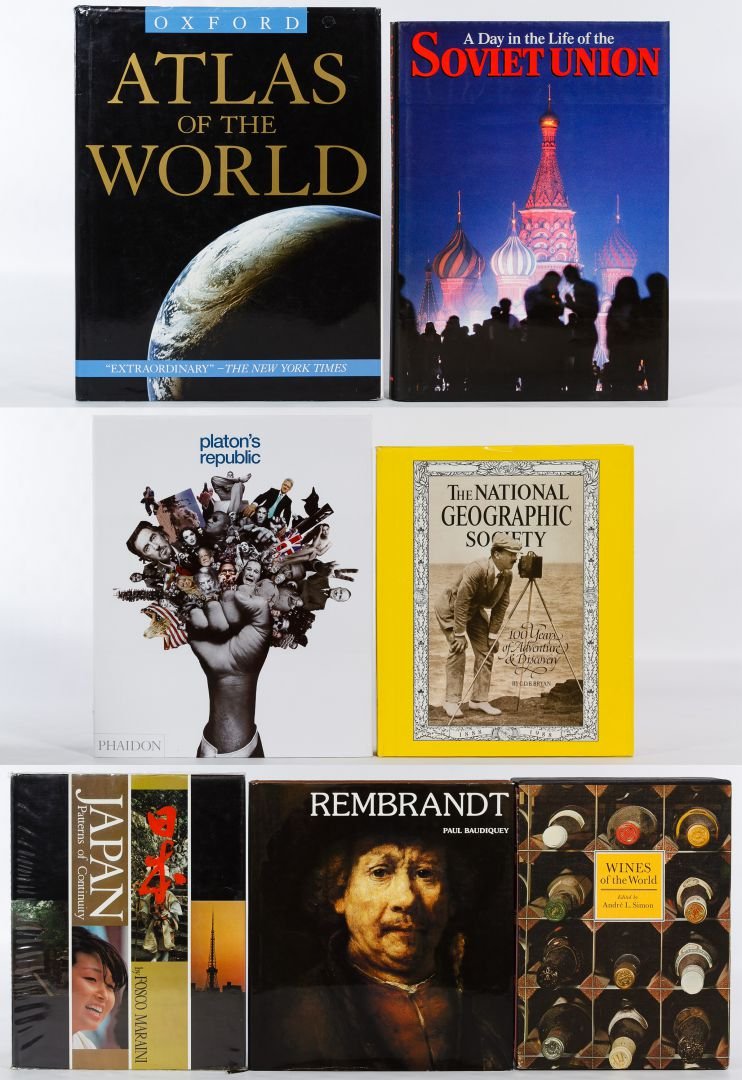 Fine Art, Photography and Atlas Book Assortment: Fine Art, Photography and Atlas Book Assortment Seven oversized books including the Oxford Atlas of the World, A Day in the Life of the Soviet Union, Platon's Republic, 100 Year Anniversary of Nationa