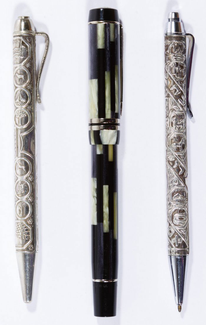 Sterling Silver Pen and Pencil Set: Sterling Silver Pen and Pencil Set Pen is marked 'Ulex Silver' and pencil is marked 'Ideal'; together with a Parker 'Duofold' ball point pen; both marked sterling Length: 5.00 inches (sterling silver