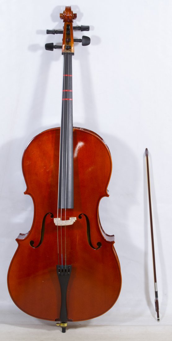 Student Cello and Soft Case: Student Cello and Soft Case Contemporary cello with bow, strings, zippered case and a practice book Height: 51.00 inches, Width: 18.00 inches (cello) Category: Musical Instruments > Violins Shipping S