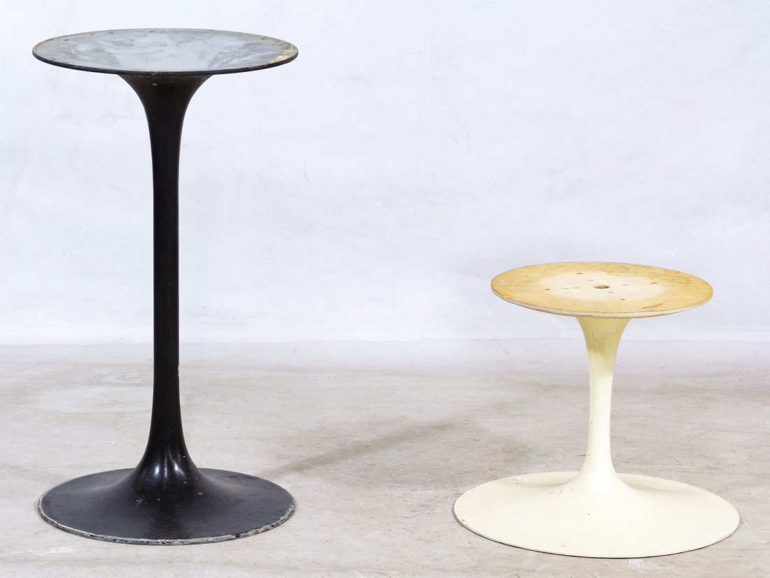 Mid-Century Modern Metal Table Supports by Florence: Mid-Century Modern Metal Table Supports by Florence Knoll and Burke Two tulip pedestal table supports including one with a Burke marked label, the other unmarked Height: 27.75 inches (tallest) Categor