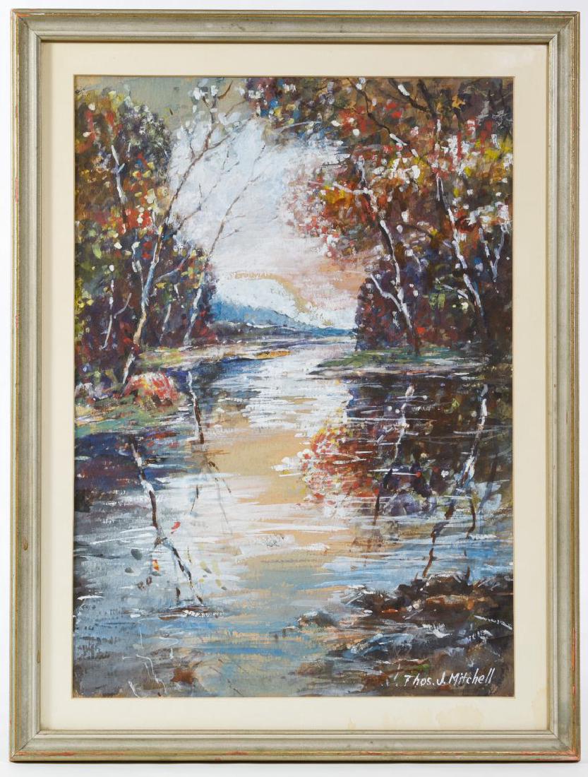 Thomas John Mitchell (American, 1875-1940) Watercolor: Thomas John Mitchell (American, 1875-1940) Watercolor on Paper Undated, signed lower right, depicting an autumn landscape Height: 15.50 inches, Width: 11.00 inches (sight) Category: Fine Art > America