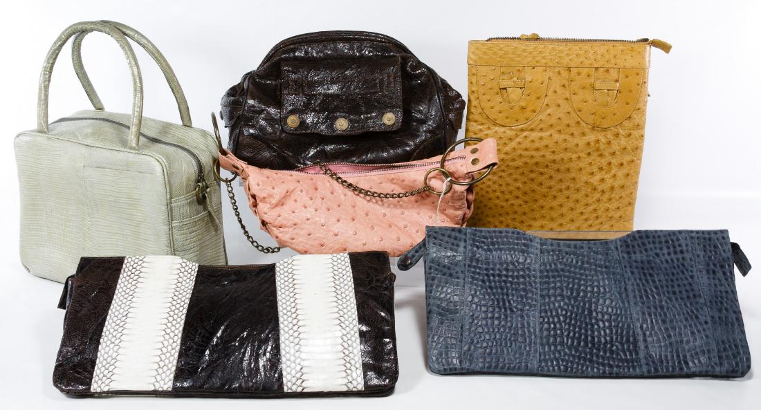 Lisa Kingsley Exotic Leather Purse Assortment: Lisa Kingsley Exotic Leather Purse Assortment Six bags made of snakeskin, (3) cowhide, ostrich and cobra and calf Width: 16.00 inches (widest) Category: Clothing & Accessories > Purses and Handbags Ta