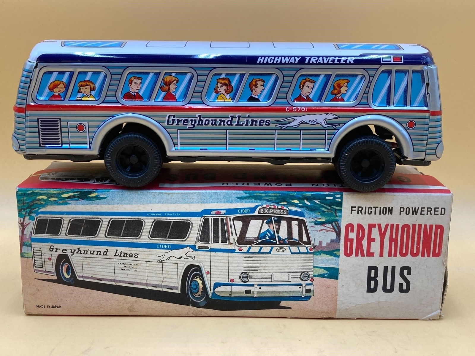 Daito Friction Powered Tin Greyhound Bus Toy (1 of 9)