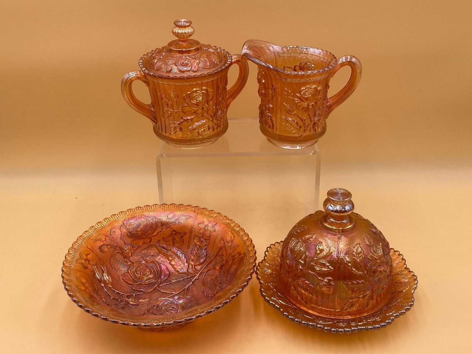 Carnival Glass Marigold Cabbage Rose Set (1 of 13)