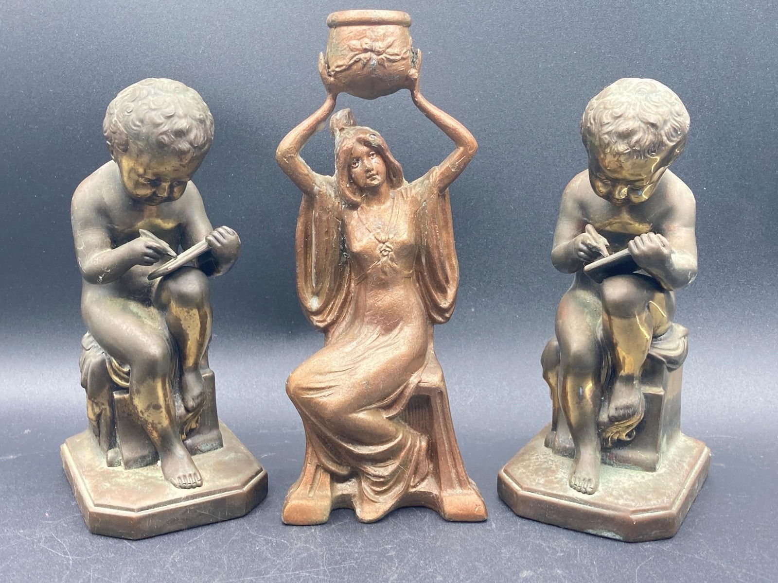 Brass Cherub Bookends & Aquarius Candle Holder (1 of 10)