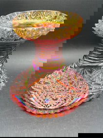 Carnival Glass Amberina Heirloom Punch Bowl Stand