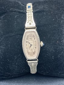 Dione Art Deco 14k White Gold Swiss Watch