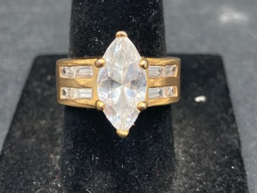 Gold Tone Marquise Cubic Zirconia Ring Size 7
