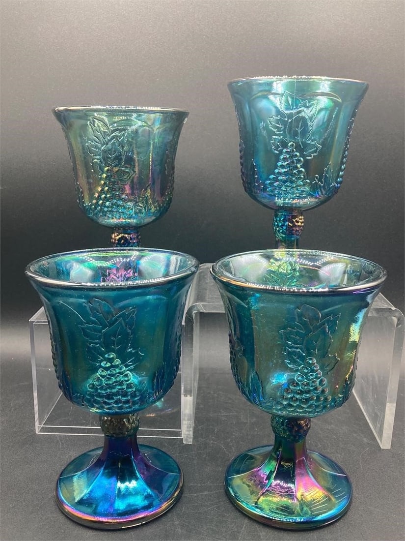 Indiana Glass Iridescent Blue Grape Goblet Set (1 of 6)