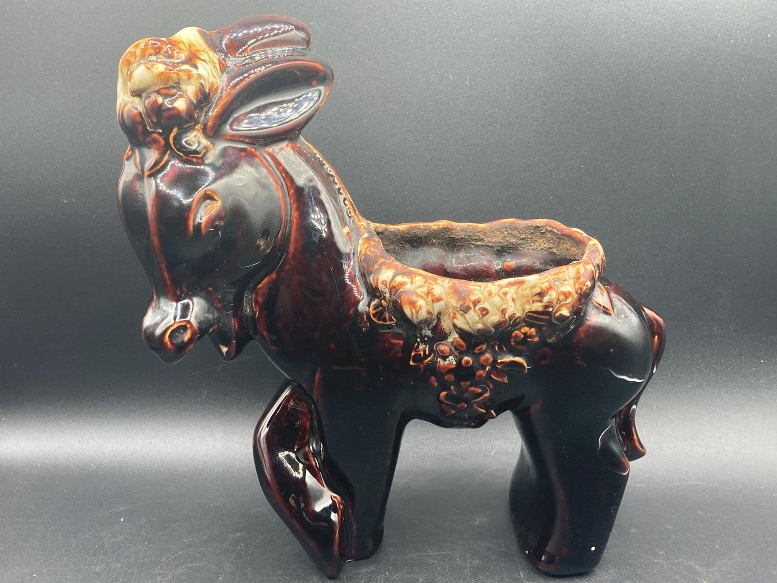 McCoy Pottery MCM Drip Glaze Donkey Planter (1 of 7)