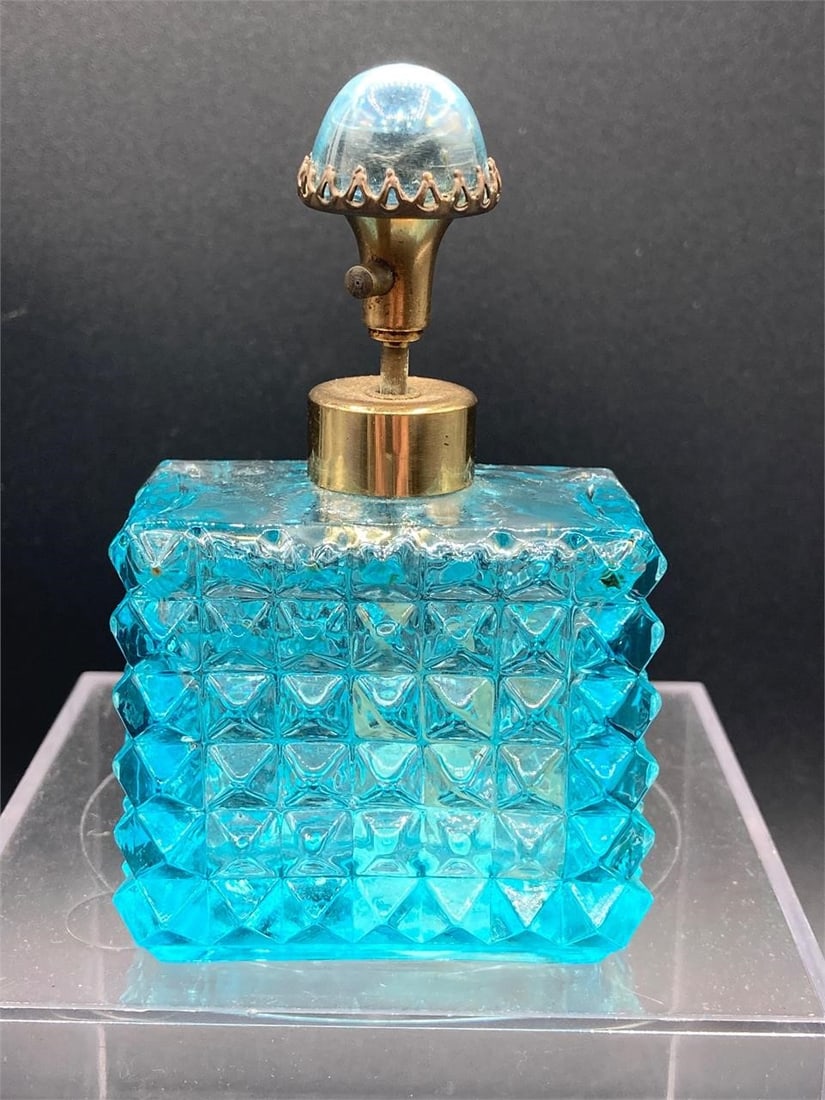 Vintage Irice Ice Blue Glass Perfume Bottle (1 of 6)