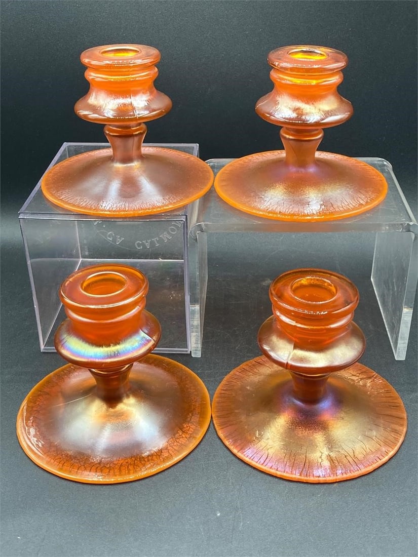 Fenton Marigold Stretch Glass Candle Holders (1 of 6)