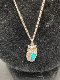 Silver Tone Turquoise Owl Necklace