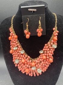 Peach Beaded Necklace & Earrings Set