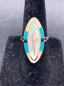 Navajo Sterling Silver Mother Of Pearl Ring Size 6