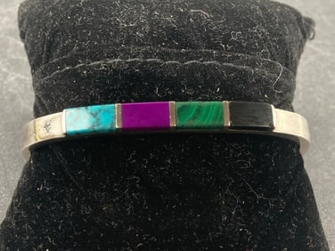 Mexican Sterling Silver Turquoise Malachite Bangle