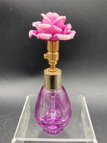 Vintage Purple Glass Flower Top Perfume Bottle