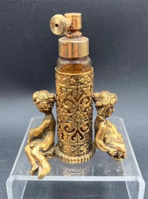 Vintage Ormolu Rococo Gold Filigree Perfume Bottle