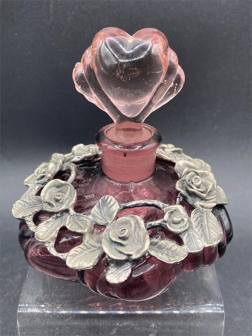 Pewter Rose Filigree Perfume Bottle (1 of 5)