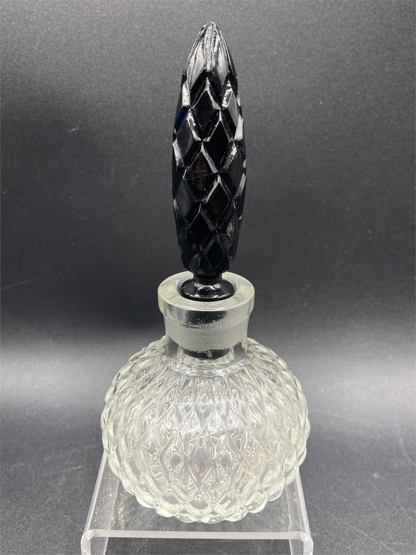 Art Deco Diamond Pattern Glass Perfume Bottle (1 of 6)