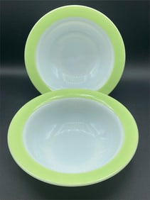 Vintage Pyrex Lime Green Rim 9" Serving Bowls