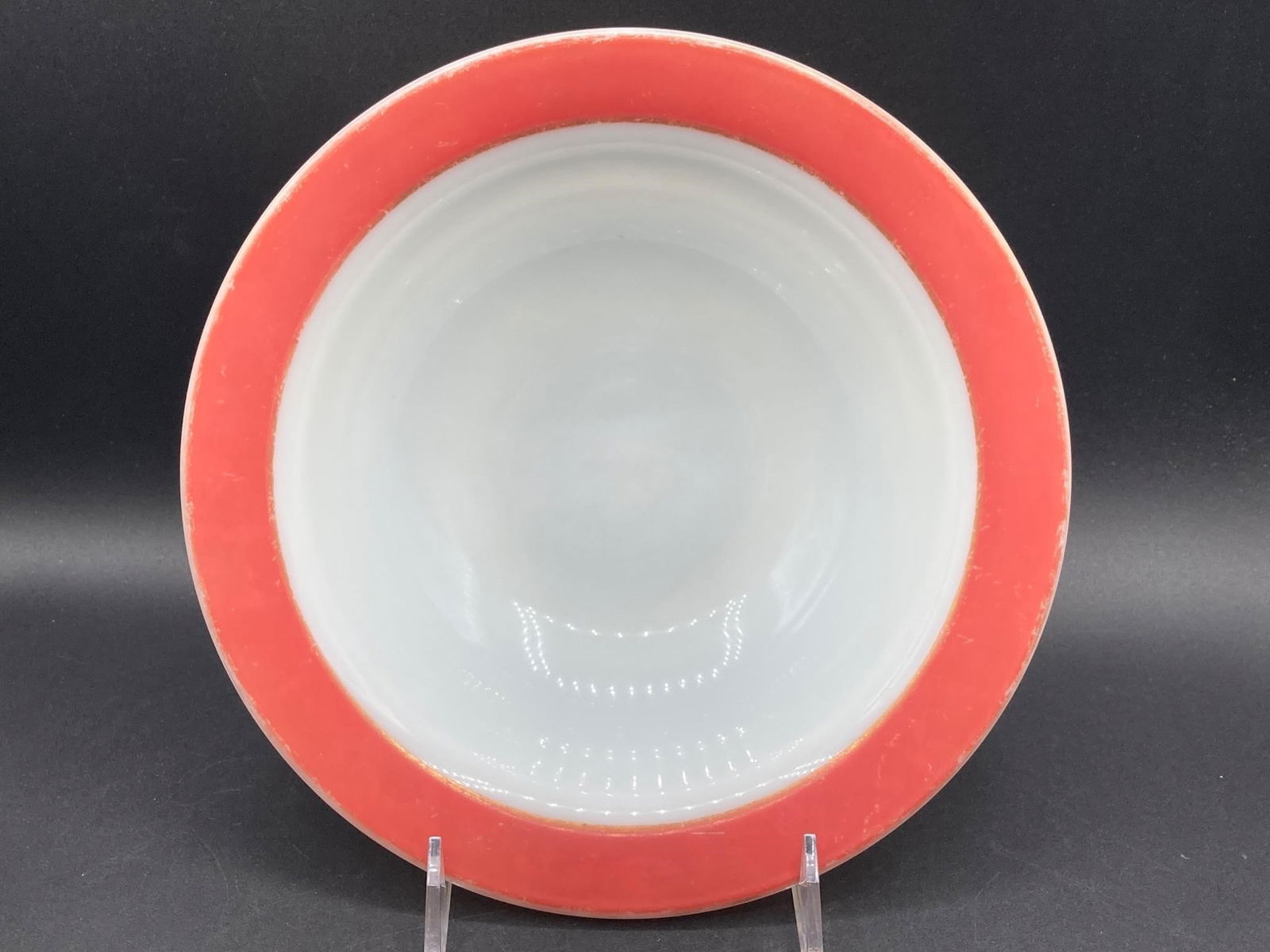 Vintage Pyrex Flamingo Pink Rim 9" Serving Bowl (1 of 5)