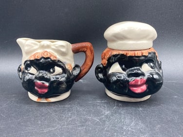 Black Americana Ceramic Creamer & Sugar Bowl