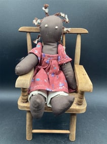 Vintage Black Americana Girl Doll & Chair