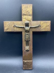 Vintage INRI Wood & Brass Cross