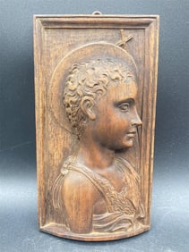 Antique Wood John The Baptist Plaque