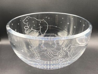 Tiffany Co Crystal Glass Bull & Bear Bowl
