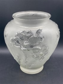 Vintage Frosted Glass Poppies Vase