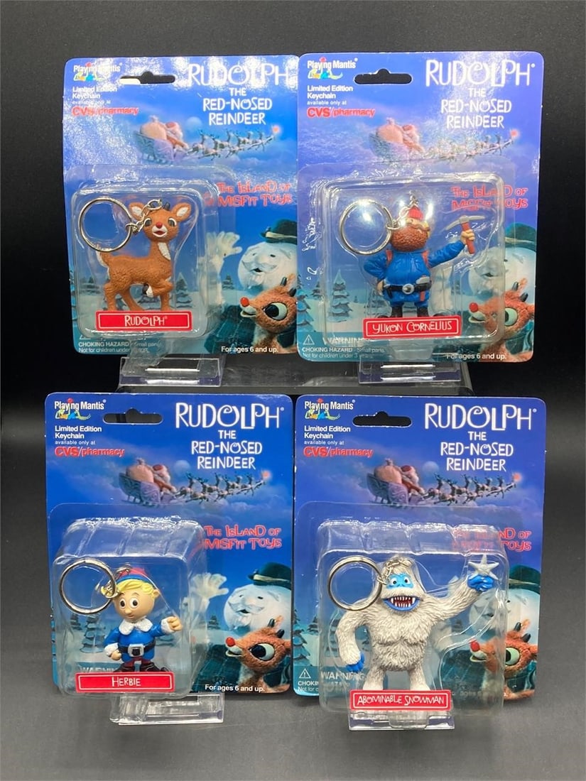 1999 CVS Rudolph The Red Nose Reindeer Keychains: Set of four 1999 CVS Rudolph the red nose reindeer island of misfit toys keychains. Set features the Abominable snowman, RudolpH Inches, Herbie and Yukon Cornelius. All keychains are in original boxes