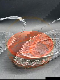 Vintage Silver Plated Depression Glass Dish