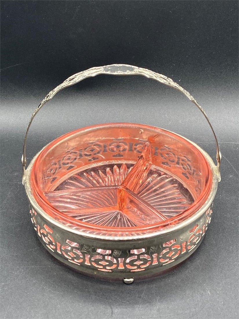 Vintage Silver Plated Depression Glass Dish (1 of 5)