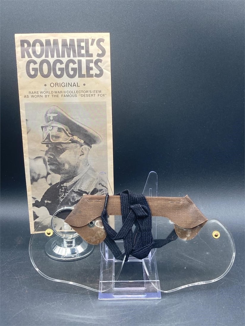 German WWII M1 Eyeshield Rommel Goggles: World war II German M1 eyeshield goggles with pamphlet. Known as "Rommel Goggles" for his use of the M1 during the African campaign. Made for protecting eye from blowing desert sands. Item is in good 