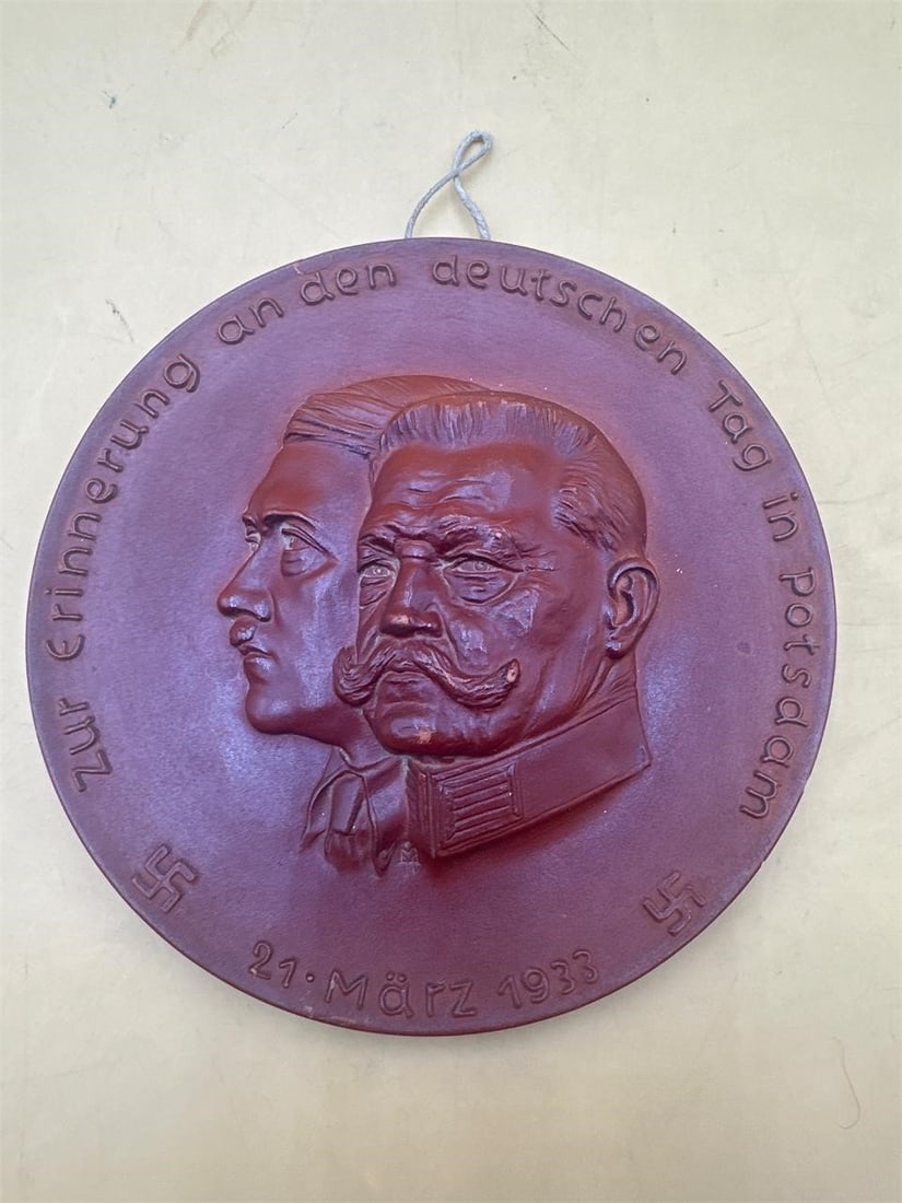 Ceramic USSR & German Wall Hanging: H 7" W 7" L .5" Inches