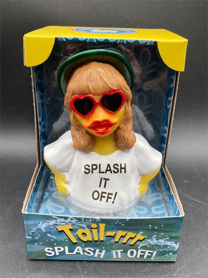 CelebriDucks Taylor Swift Rubber Duck: CelebriDucks Taylor Swift rubber duck toy in box. Made and painted in the likeness of Taylor with "Splash it off!" shirt. Measures 4" tall. Brand new in box.Measurements: 4" W, 5" L, 6" H, 1 pound