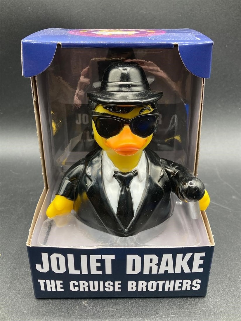 CelebriDucks Blues Brothers Rubber Duck: CelebriDucks Blues Brothers Joliet Jake rubber duck in box. Painted and made in the likeness of Joliet Jake Blues from the movie. Measures 4" tall. Brand new in box. Measurements: 4" W, 5" L, 6" H, 1 