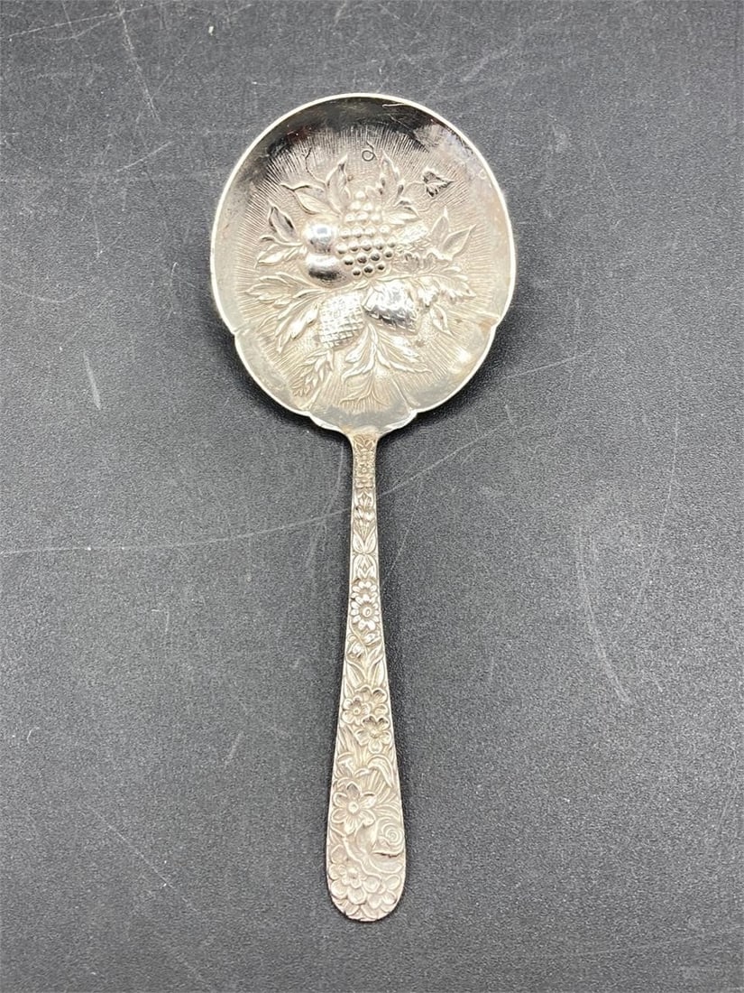 S.Kirk & Son Sterling silver repousse Bon Bon spoon. Features fruit and floral deliver designs. (1 of 6)