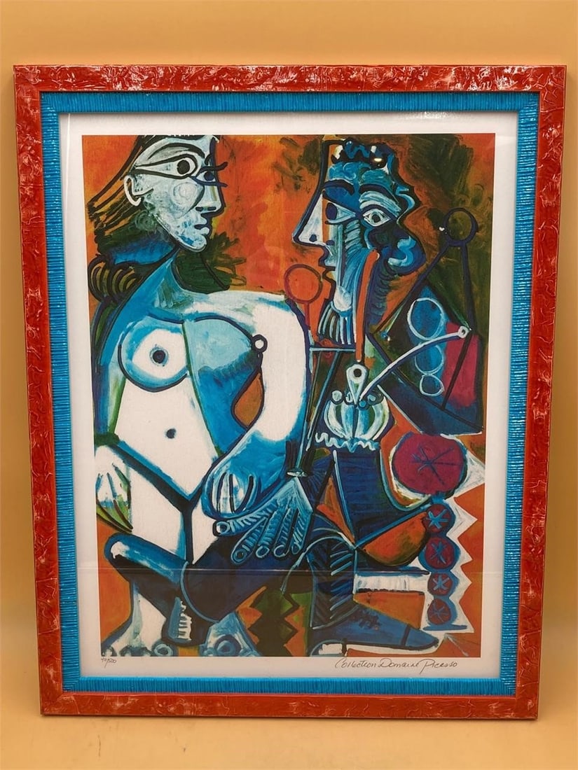 Collection Domaine Picasso "Man With Nude Woman": Framed collection domaine Picasso 16x21" Pablo Picasso "Man with nice woman" limited edition lithograph print. The collection domaine Picasso prints are Picasso family estate approved limited run prin
