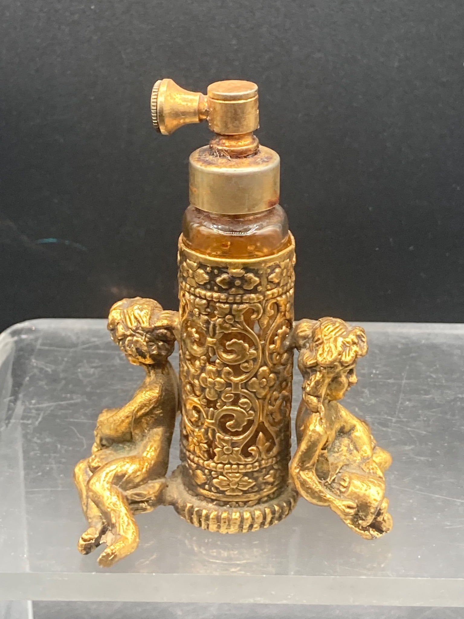 Vintage Ormolu Rococo-Style Cherub Filigree Perfume Bottle (1 of 6)