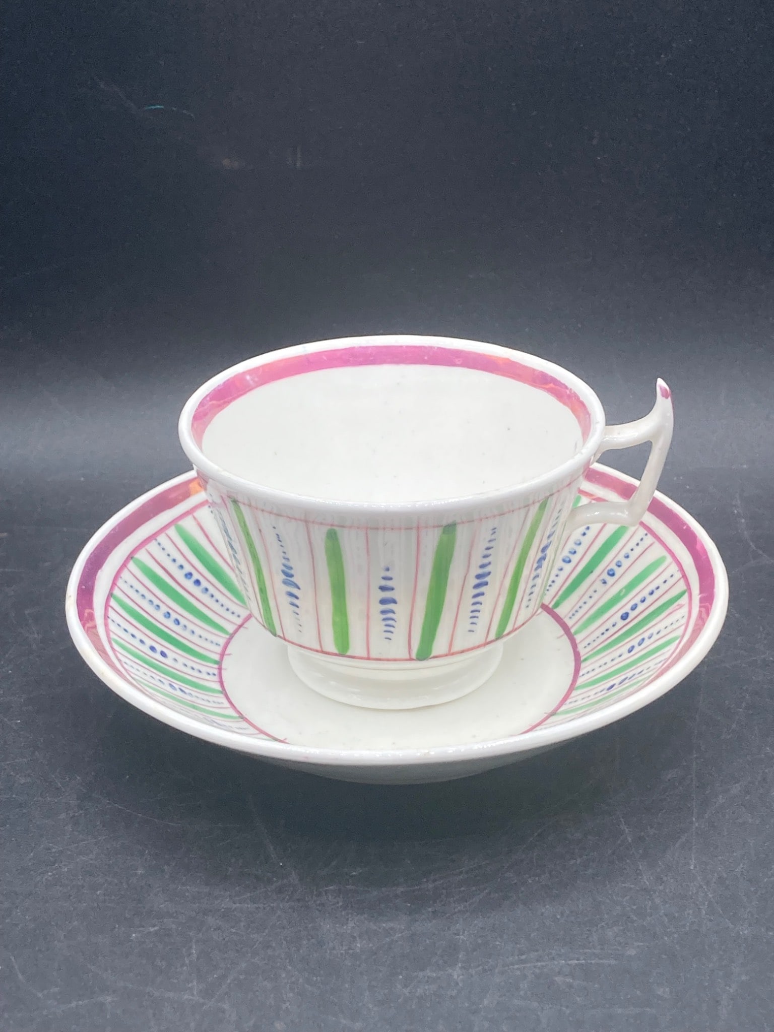 Antique Pink Lustreware Porcelain Tea Cup & Saucer Set (1 of 8)