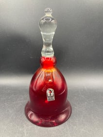 Pilgrim Glass Ruby Red Bell with Clear Glass Handle
