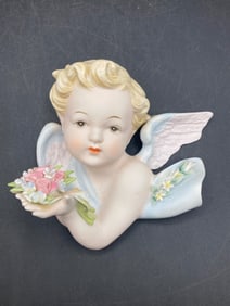 Lefton China Hand-Painted Ceramic Wall Plaque KW6417 Angel Figurine