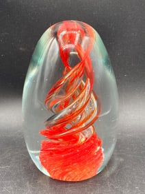 Red Swirl Murano Glass Paperweight