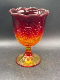 Amberina Glass Goblet with Raised Grape and Leaf Design