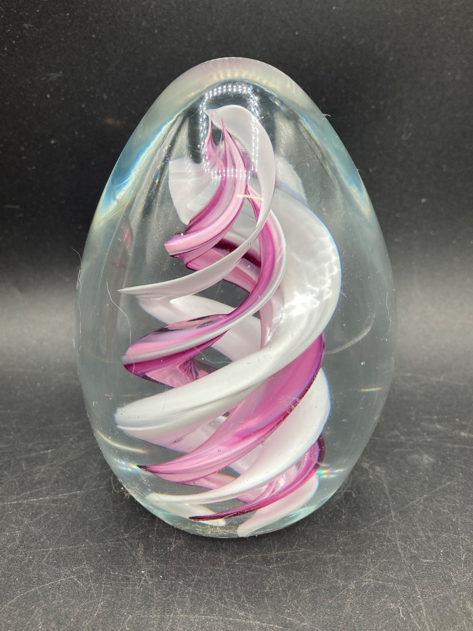 Murano Glass Paperweight with Pink and White Swirl Design (1 of 6)